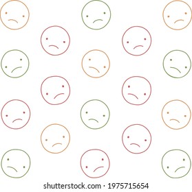 Sad emoji pattern. Face background. Simple emotions. Colorful line art.