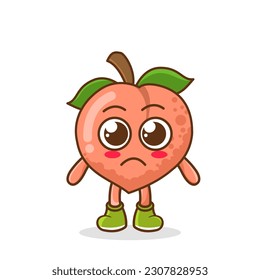 sad emoji peach character, fruit character vector. peach character illustration
