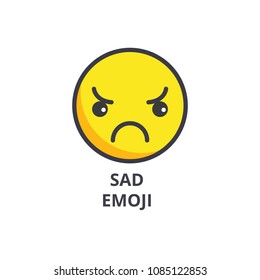 sad emoji vector line icon, sign, illustration on background, editable strokes