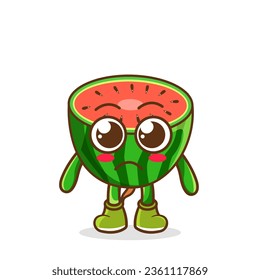 sad emoji watermelon character, fruit character vector. watermelon character illustration