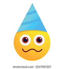 Sad emoji wearing a blue party hat looking disappointed