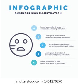 Sad, Emojis, School Line icon with 5 steps presentation infographics Background
