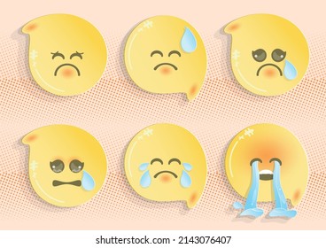 Sad emojis vector set. Emoji yellow face with happy, facial expression for social media character design collection. Vector illustration.