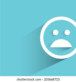 sad emoticon, blue background, flat and shadow theme