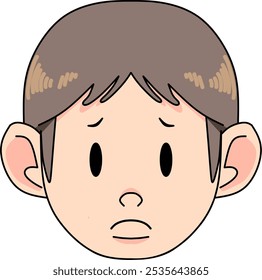 Sad emoticon of a boy with brown hair