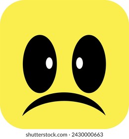 The sad emoticon design uses rectangular and elliptical geometric fields using a yellow base color