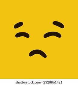 Sad emoticon in doodle style yellow background. Vector Illustration