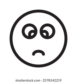 Sad emoticon with droopy, uneven eyes and a frown, expressing sorrow or disappointment. A simple yet expressive digital symbol often used to convey sadness in messages.