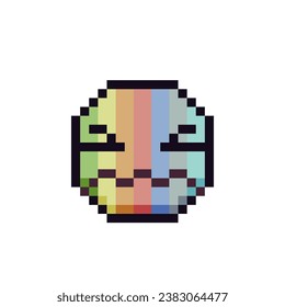 Triste emoticono con los ojos cerrados, icono de arte de píxeles faciales arco iris. Caricatura, muestra emoción del lenguaje. Estilo plano. estilo de 8 bits. Ilustración vectorial abstracta aislada.