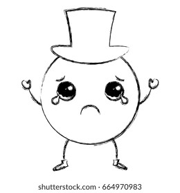 sad emoticon with hat kawaii character icon