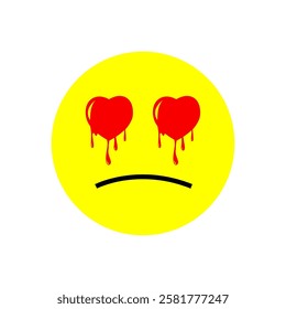 Sad emoticon. Emoticon with heart. Vector illustration.