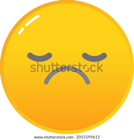 Sad emoticon icon. Vector unhappy smiley face isolated on white background. Sorry emoji yellow sign. Character with depressed emotion, problem worried facial mood