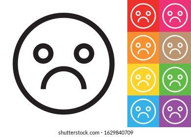 Sad Emoticon. Line Icon With Different Color Background.