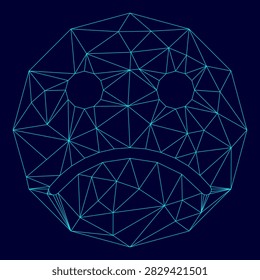 Sad emoticon low poly triangulation triangulated polygonal electric cyan blue vibrant aqua neon color vector illustration image outline contour line style