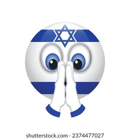 Sad emoticon with praying hands isolated on white background with Israel flag motive - vector illustration