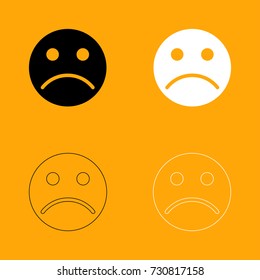 Sad emoticon set black and white icon .