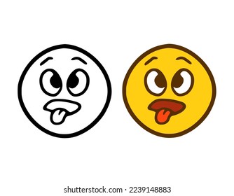 Sad Emoticon shows tongue in doodle style isolated on white background