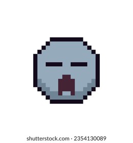 Sad emoticon, upset face pixel art icon. Cartoon character, show the language of emotion. Flat style. 8-bit style. Isolated abstract vector illustration.