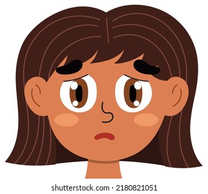 Sad emotion face. Little girl clipart with emotional expression. Feeling concept vector illustration