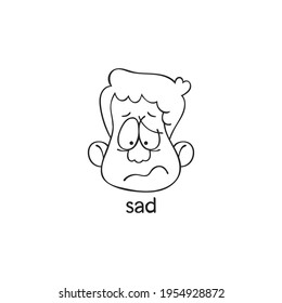 Sad. Emotion. Human face. Cartoon character. Isolated vector object on white background.