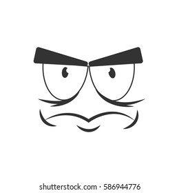 Sad emotion icon logo design in flat style. Simple angry cartoon face in black and white colors. Upset graphic character vector illustration in line sketch. Angry expression, unsatisfied symbol