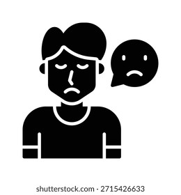 Ilustración vectorial del avatar del hombre triste de la emoción, icono sólido del estilo
