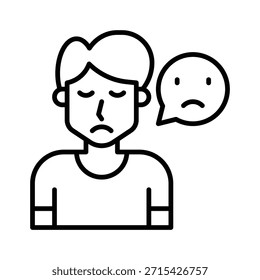 Triste homem Emotion Avatar Vetor Ilustração, Ícone de Estilo de Linha