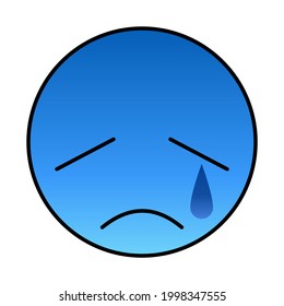 Sad emotional face in blue with teardrop 06