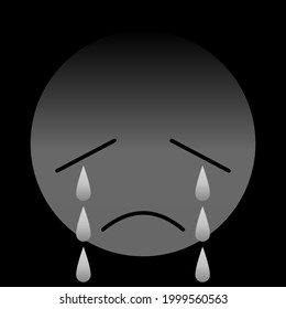 Sad emotional face in grayscale with teardrop 