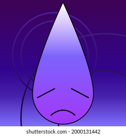 Sad emotional face in purple with teardrop 