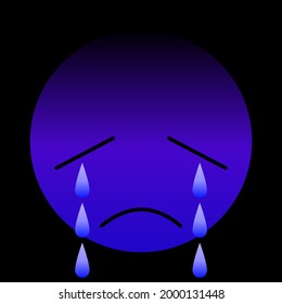 Sad emotional face in purple with teardrop 