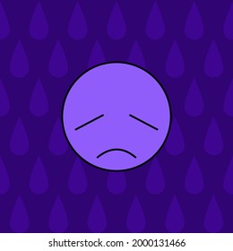 Sad emotional face in purple with teardrop 