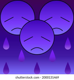 Sad emotional face in purple with teardrop 