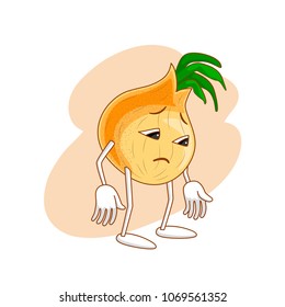 Sad emotional vegetable in cartoon style with outlines on white background