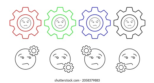 Triste, icono vectorial de emociones en la ilustración de conjunto de engranajes para ui y ux, sitio web o aplicación móvil