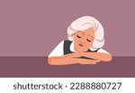 
Sad and Exhausted Grandma Feeling Sleepy Vector cartoon Illustration. Retired person feeling lethargic and tired from aging 
