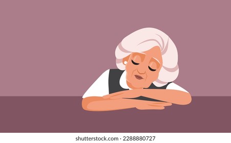 
Sad and Exhausted Grandma Feeling Sleepy Vector cartoon Illustration. Retired person feeling lethargic and tired from aging 
