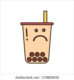 Sad Expression of Brown Sugar Bubble Tea Vector Design