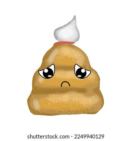 Sad expression face bread emoticon character isolated on white background