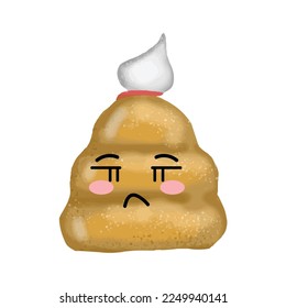 Sad expression face bread emoticon character isolated on white background