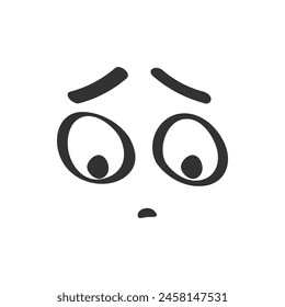 Sad expression on cute face in monochrome simple doodle style vector illustration