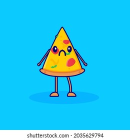 sad expression pizza cartoon character vector