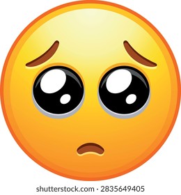 Sad expressive face icons with big glossy eyes and furrowed eyebrows expressing vulnerability