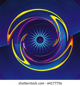 sad eye stare out of the deep blue with colorful twirl 	 	 	 	 	 	