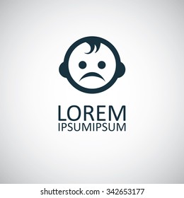 sad face avatar icon, on white background