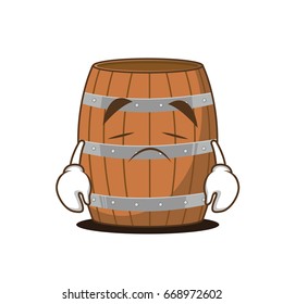 Sad face barrel character cartoon style vector illustration