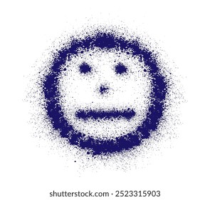 Sad face, blue spray grunge paint. Vector illustration