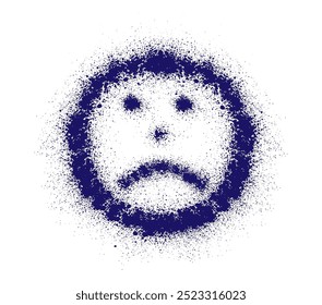 Sad face, blue spray grunge paint. Vector illustration