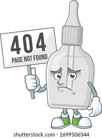Sad face of bottle with pipette cartoon character raised up 404 boards