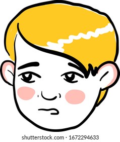 Sad face boy, illustration, vector on white background.